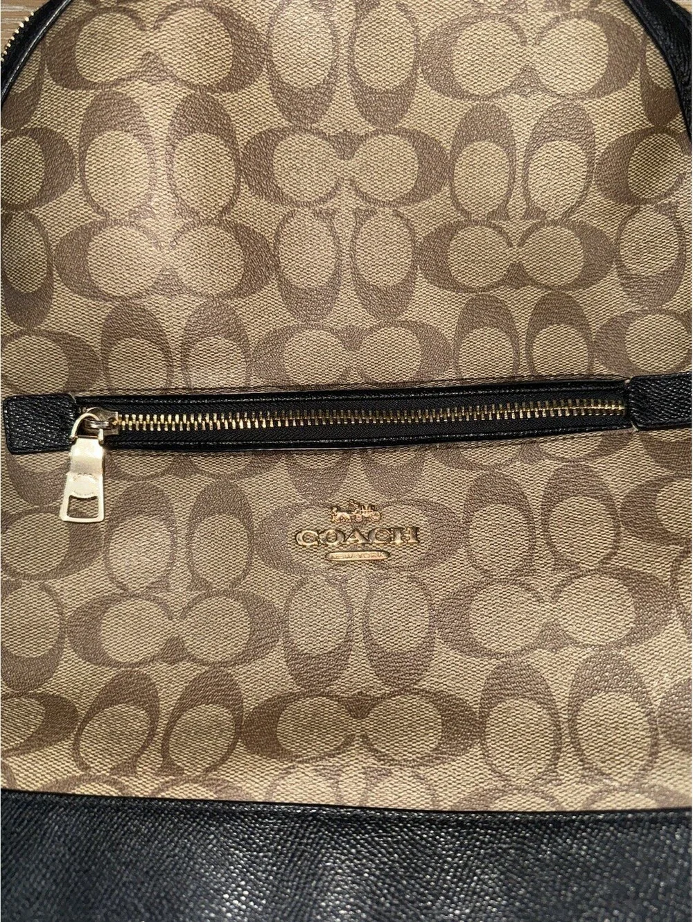 Coach Kenley Backpack in Signature Canvas Khaki / Black Gold Hardware C5679